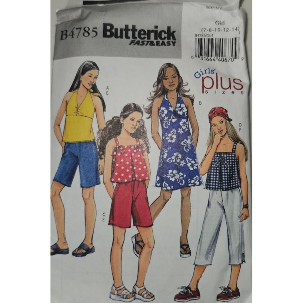 Butterick B4785 Girls Plus Sewing Pattern Top Dress Shorts Capri Pants Size 7-12